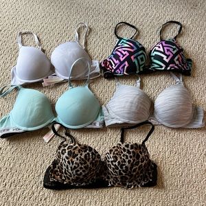 Lot of 5 Victoria’s Secret Pink Wear Everywhere Push Up Bra 36B